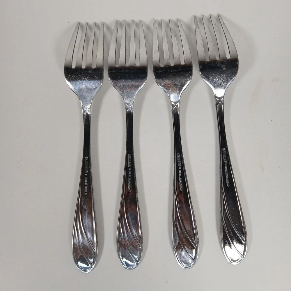(4) Cambridge Medina Salad Forks Stainless Steel Silverware Glossy Satin Frosted